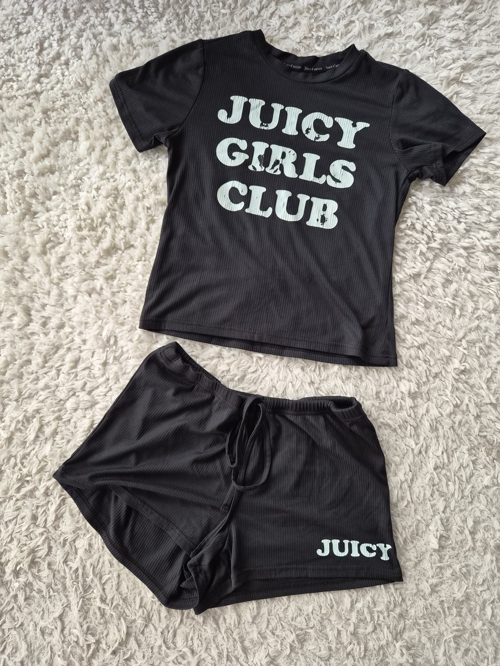 Juicy Couture "Juicy Girls Club" Ribbed Pajama Set Black/Dark Blue - Small